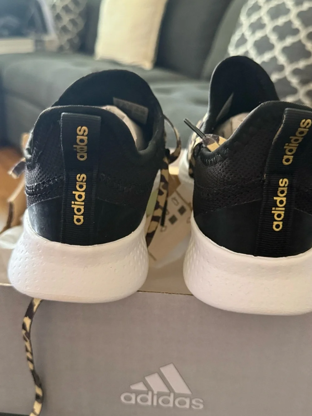 adidas Black Slip-On Sneaker with Leopard Print Laces